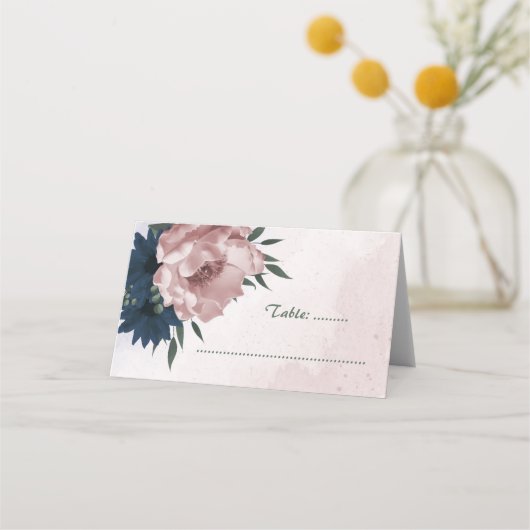 ピンクとネイビーの花の植物学 プレイスカード (正面)