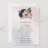 ピンクとネイビーの花の植物用座席表カード 招待状 (正面)