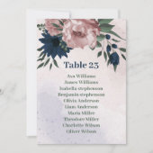 ピンクとネイビーの花の植物用座席表カード 招待状 (正面)