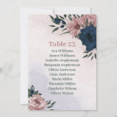 ピンクとネイビーの花の植物用座席表カード 招待状 (正面)