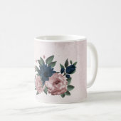 ピンクとネイビーの花の植物 コーヒーマグカップ (正面右)
