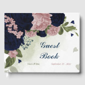 ピンクとネイビーの花の緑 ゲストブック (正面)