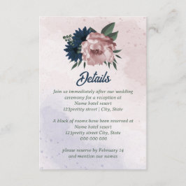 ピンクとネイビーの花ボタニ結婚ーズ エンクロージャーカード