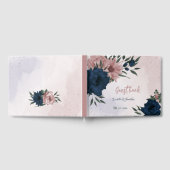 ピンクとネイビーの花ボタニ結婚ーズ ゲストブック (全面)