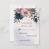 ピンクとネイビーの花ボタニ結婚ーズ 出欠カード (正面)