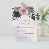 ピンクとネイビーの花ボタニ結婚ーズ 出欠カード (スタンド正面)