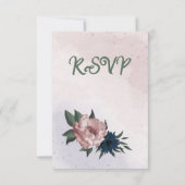 ピンクとネイビーの花ボタニ結婚ーズ 出欠カード (裏面)