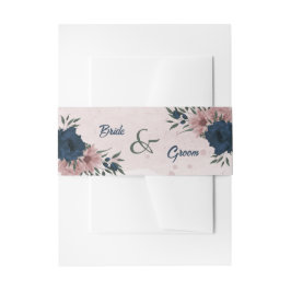 ピンクとネイビーの花ボタニ結婚ーズ 招待状ベリーバンド