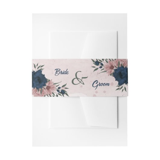 ピンクとネイビーの花ボタニ結婚ーズ 招待状ベリーバンド (正面例)