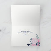 ピンクとネイビーの花 |ストライプハッピーバースデー カード (内部)