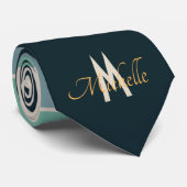 ピンクとネイビーの青のパタストライプーンはモノグラーム ネクタイ (ロール)