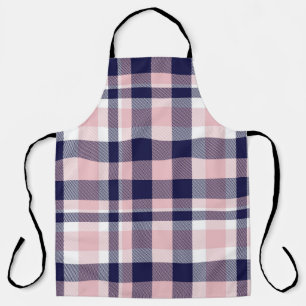ピンクとネイビーのPlaid、市松模様に、タータンチェックシームレス エプロン