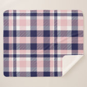 ピンクとネイビーのPlaid、市松模様に、タータンチェックシームレス  シェルパブランケット (正面(横))
