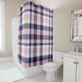 ピンクとネイビーのPlaid、市松模様に、タータンチェックシームレス シャワーカーテン (インサイチュ)