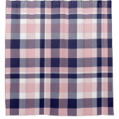 ピンクとネイビーのPlaid、市松模様に、タータンチェックシームレス シャワーカーテン (正面)