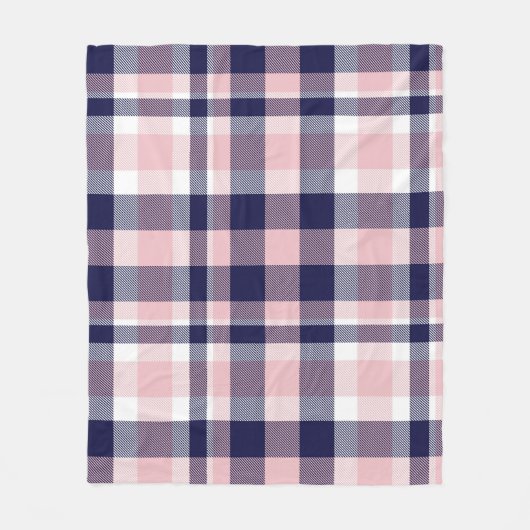 ピンクとネイビーのPlaid、市松模様に、タータンチェックシームレス フリースブランケット (正面)
