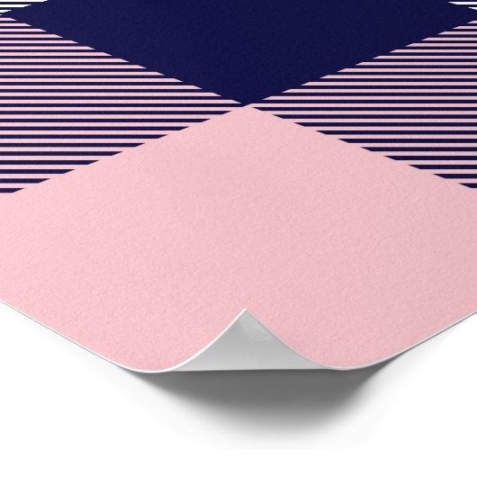 ピンクとネイビーのPlaid、市松模様に、タータンチェックシームレス ポスター (角)