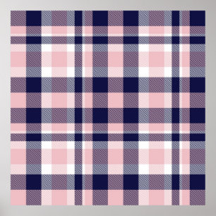 ピンクとネイビーのPlaid、市松模様に、タータンチェックシームレス ポスター