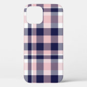 ピンクとネイビーのPlaid、市松模様に、タータンチェックシームレス Case-Mate iPhoneケース (裏面)