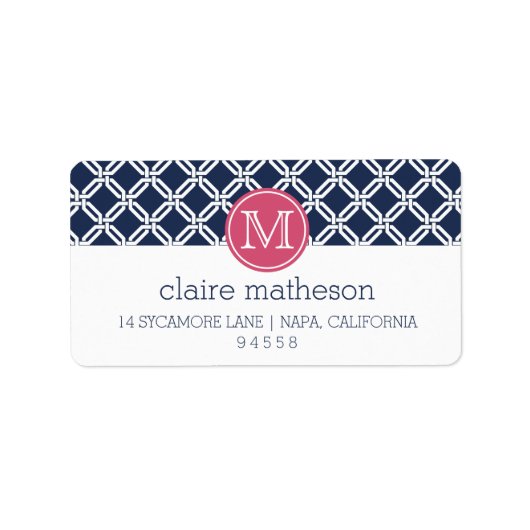 ピンクとネイビーオクタゴン格子リンクモノグラム ラベル (正面)
