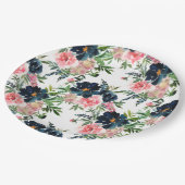 ピンクとネイビーブルーのフローラバラ結婚ズ ペーパープレート (アングル)