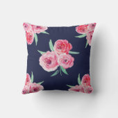 ピンクとネイビーブルーのフローラ枕 クッション (裏面)