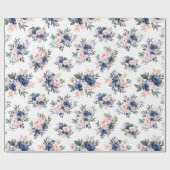 ピンクとネイビーブルーの水色フローラブライダル ラッピングペーパー (フラット)