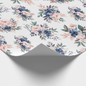 ピンクとネイビーブルーの水色フローラブライダル ラッピングペーパー (角)