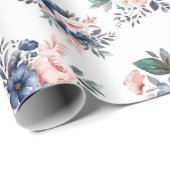 ピンクとネイビーブルーの水色フローラブライダル ラッピングペーパー (ロールコーナー)