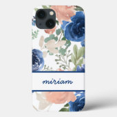 ピンクとネイビーブルーの水色フローラ名 Case-Mate iPhoneケース (裏面)