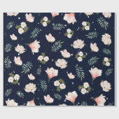 ピンクとネイビーブルーの美しい色のフローラ結婚ズ ラッピングペーパー (フラット)