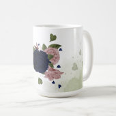 ピンクとネイビーブルーの花 緑の葉 コーヒーマグカップ (正面右)