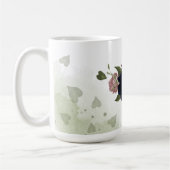 ピンクとネイビーブルーの花 緑の葉 コーヒーマグカップ (左)