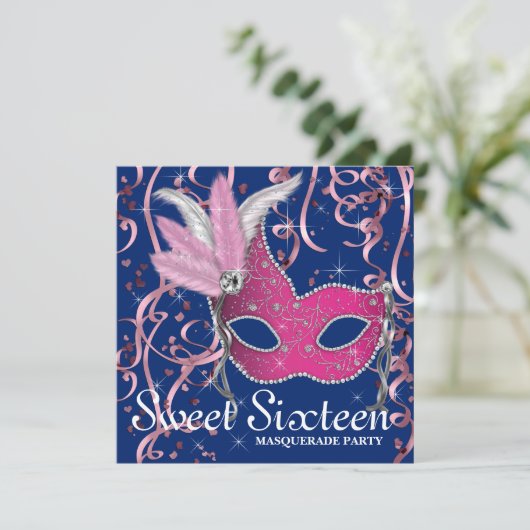 ピンクとネイビーブルーのSweet sixteenパーティー 招待状 (スタンド正面)