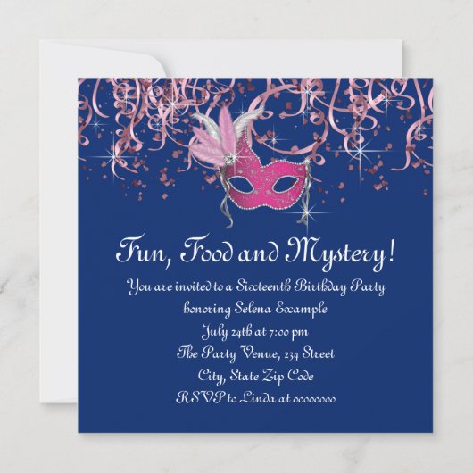 ピンクとネイビーブルーのSweet sixteenパーティー 招待状 (裏面)