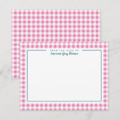 ピンクとネイビーブルーアクセントジンガム文房具カード サンキューカード (正面/裏面)