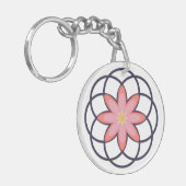 ピンクとネイビーブルーフラワーデザインアクリル キーホルダー (正面左)