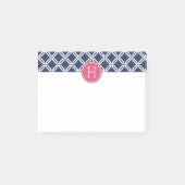 ピンクとネイビー八角形リンクパターンモノグラム ポストイット (正面)