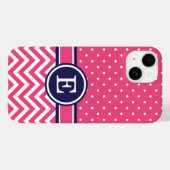 ピンクとネイビー名門私立校風のシボロンドットモノグラム Case-Mate iPhoneケース (裏面 (横))