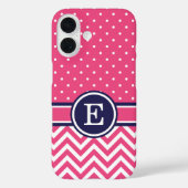 ピンクとネイビー名門私立校風のシボロンドットモノグラム Case-Mate iPhoneケース (裏面)