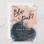 ピンクとネイビー性別リビール、水色、金ゴールド 招待状 (正面)
