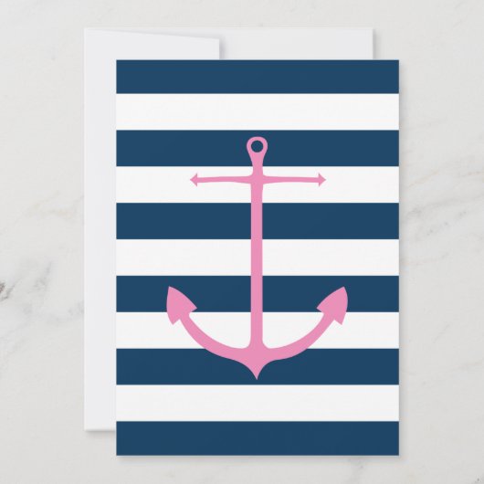 ピンクとネイビー航海ののブライダルシャワー招待 招待状 (裏面)