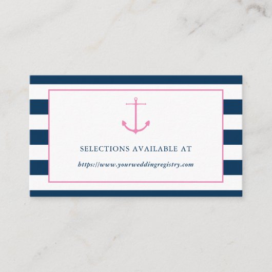 ピンクとネイビー航海のブライダルシャワーのレジストリカード エンクロージャーカード (正面)