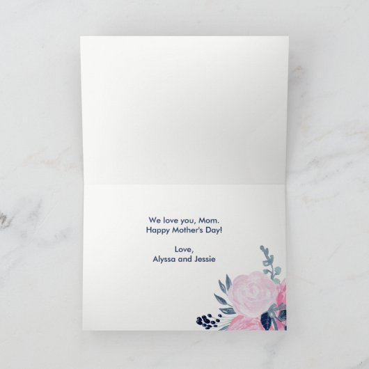 ピンクとネービーの花 |ストライプのお母様の日 カード (内部)