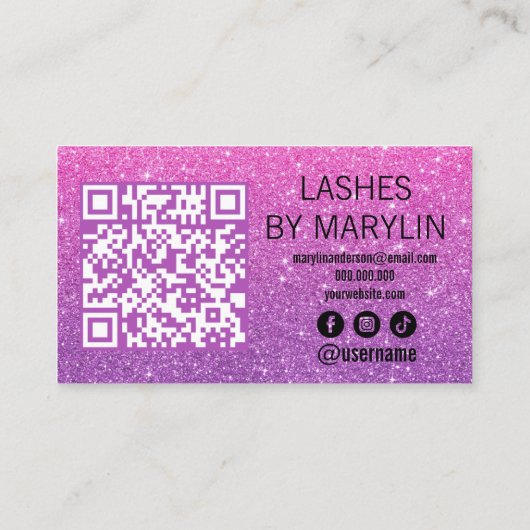 ピンクとバイオレットのグリッターグラデーション・ラッシュ技術者 ロイヤリティカード (裏面)