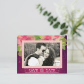 ピンクとバイオレットのフローラ日付の保存 案内ポストカード (スタンド正面)