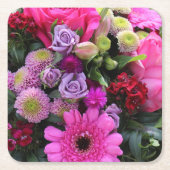 ピンクとバイオレットの花束の写真 スクエアペーパーコースター (正面)