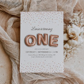 ピンクとバラの金ゴールドバルーングリッター1st誕生日 招待状