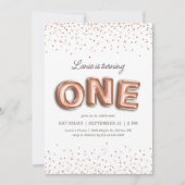 ピンクとバラの金ゴールドバルーングリッター1st誕生日 招待状 (正面)