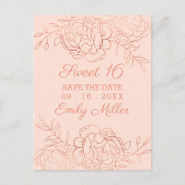 ピンクとバラの金ゴールドファインアートフローラ日付の保存 案内ポストカード